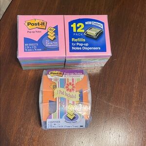 POST IT NOTE DISPENSER with 12 pack pop up notes refills-new